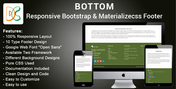 Bottom Bootstrap 3 and Materializecss Footer